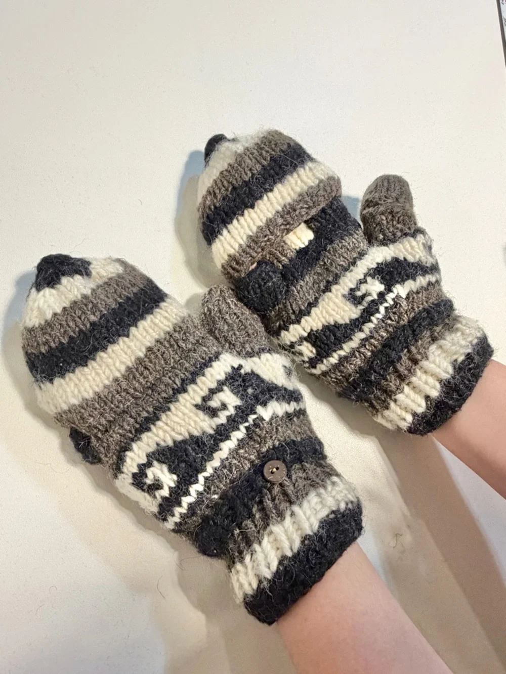 Wool Himalayan Nordic mittens fingerless gloves convertible glomitts flap button